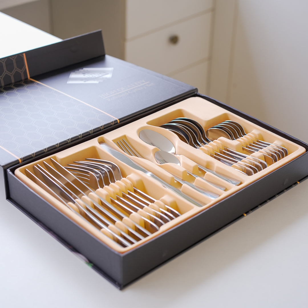 24-Piece Stainless Steel Cutlery Set | Premium Collection | Gold, Silver & Black