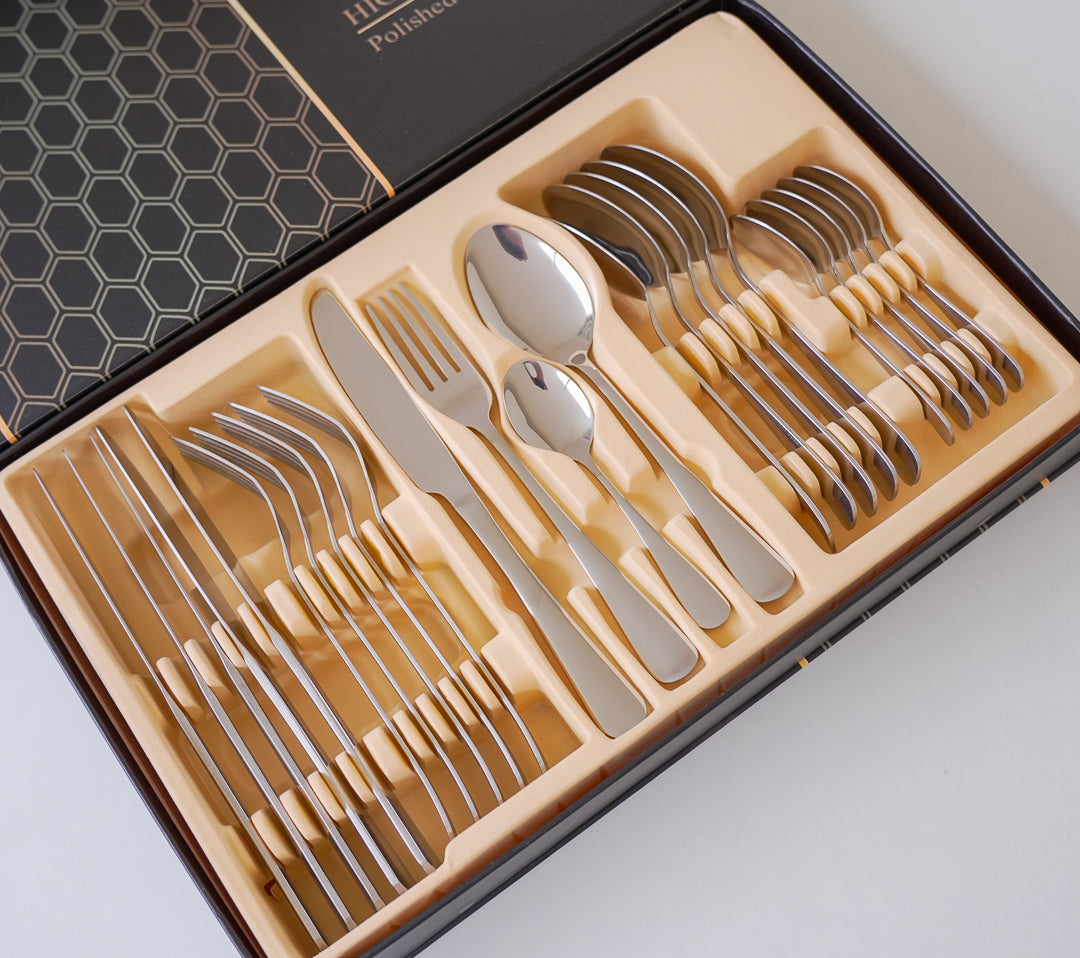 24-Piece Stainless Steel Cutlery Set | Premium Collection | Gold, Silver & Black