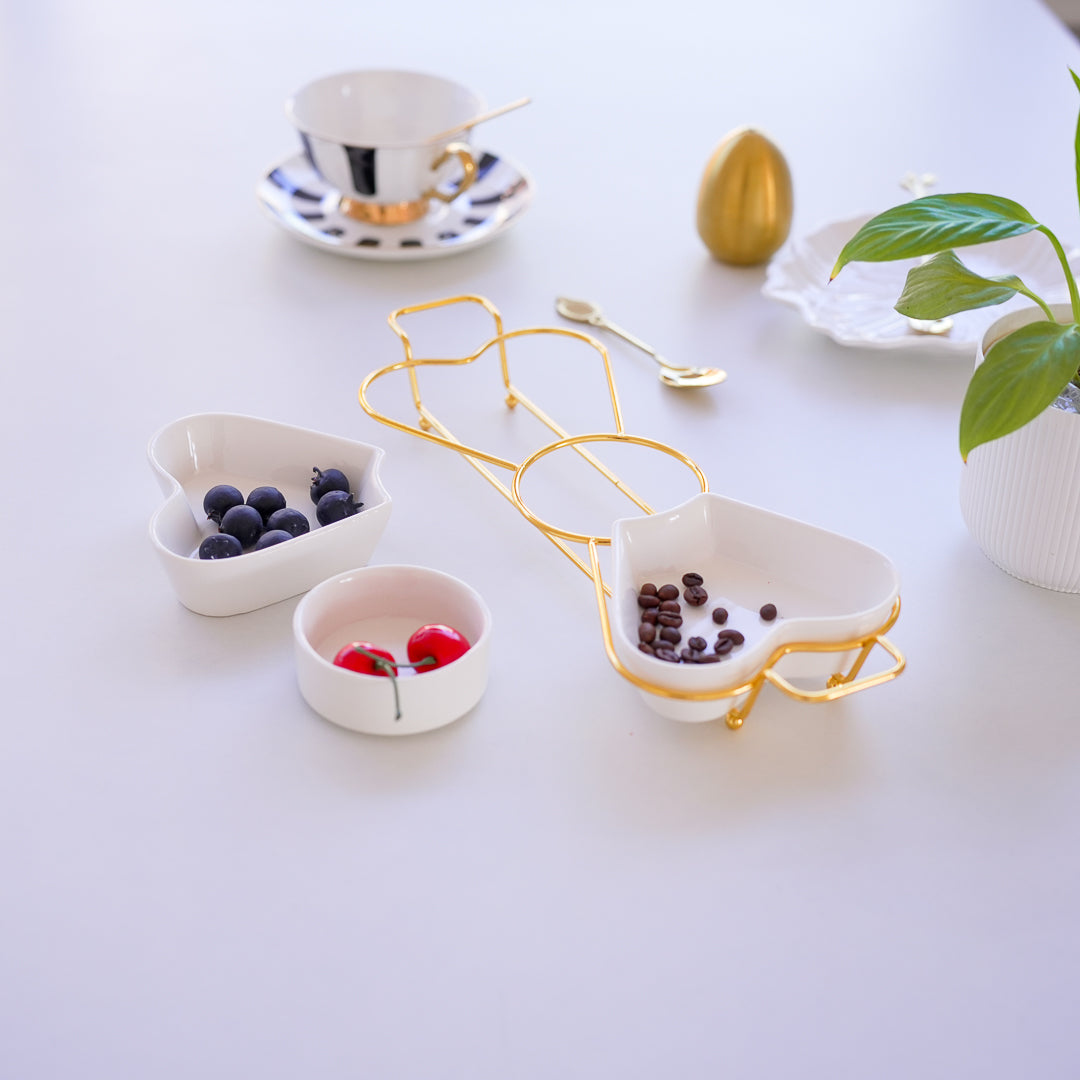 Gold Snack Tray with Heart Bowls – Gift Set