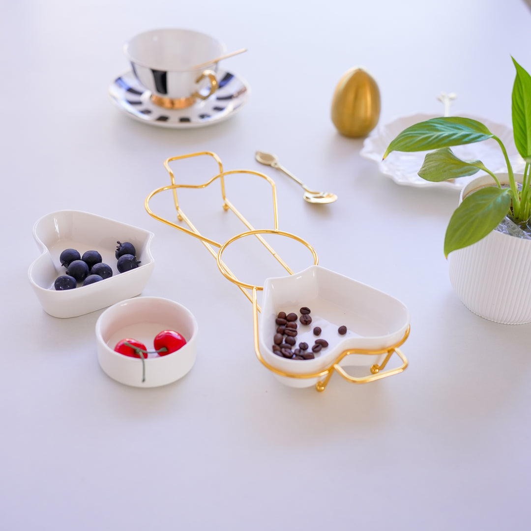 Gold Snack Tray with Heart Bowls – Gift Set