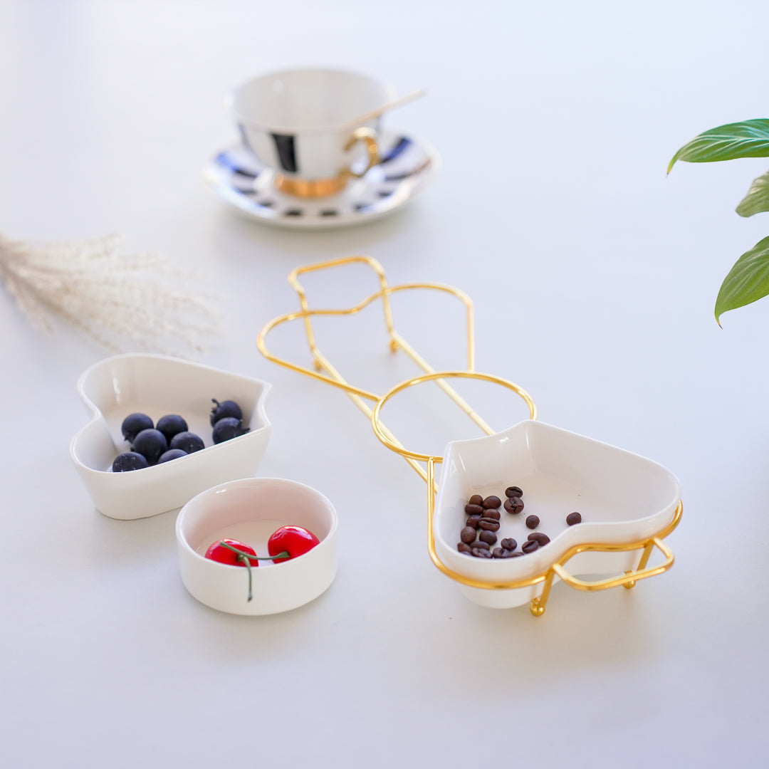 Gold Snack Tray with Heart Bowls – Gift Set