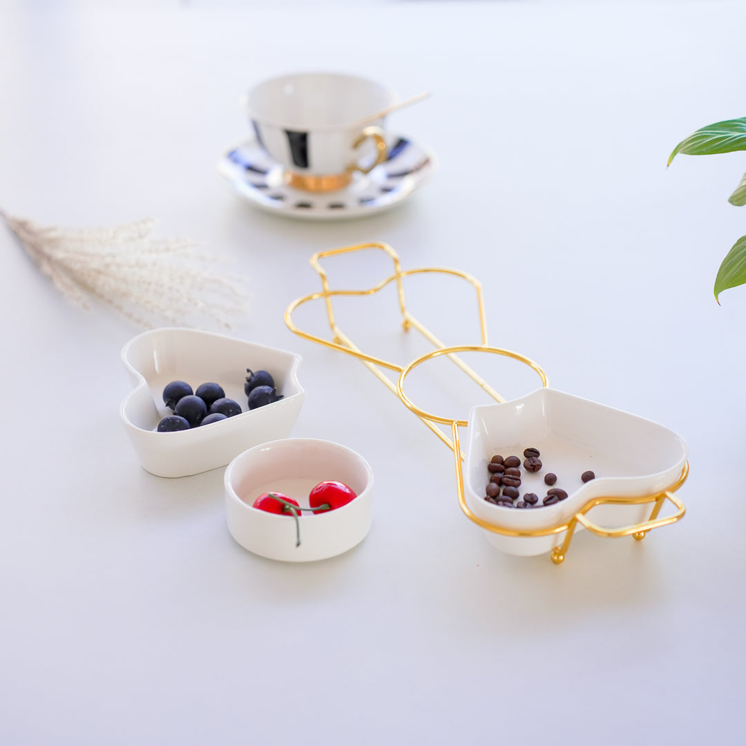 Gold Snack Tray with Heart Bowls – Gift Set