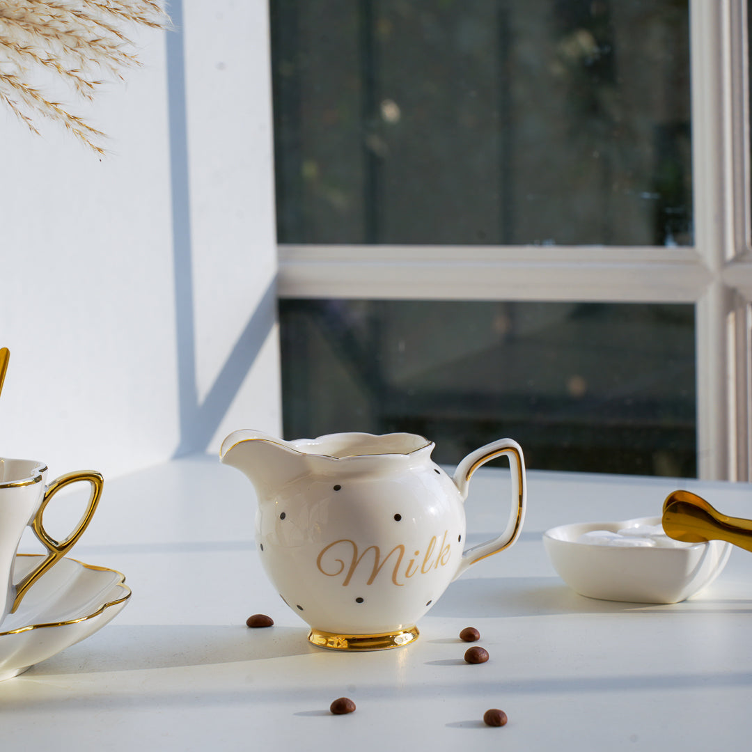 Luxury Porcelain Milk & Creamer Jar with Gold Rim – 100 ml