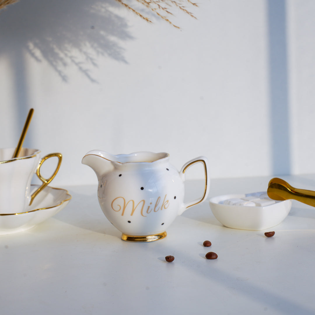 Luxury Porcelain Milk & Creamer Jar with Gold Rim – 100 ml