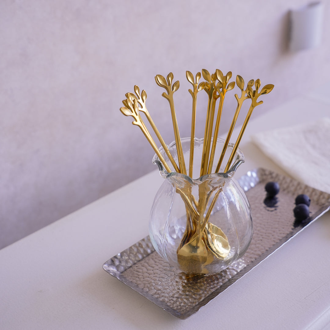 Long Handle Gold Spoons | Leaf Cocktail Stirrers | Stainless Steel