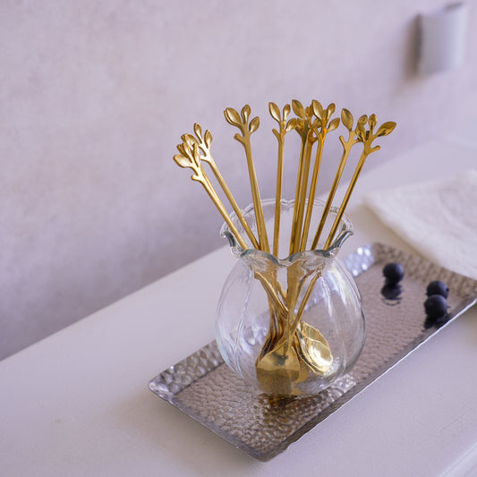 Long Handle Gold Spoons | Leaf Cocktail Stirrers | Stainless Steel