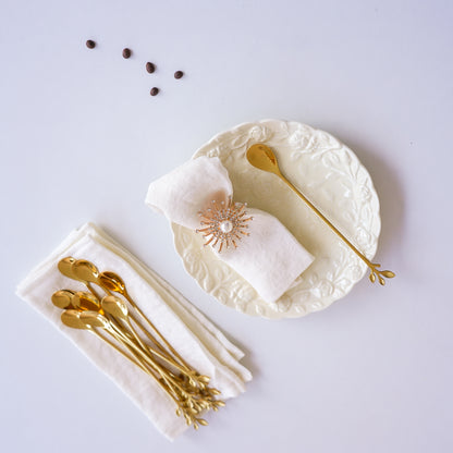 Long Handle Gold Spoons | Leaf Cocktail Stirrers | Stainless Steel