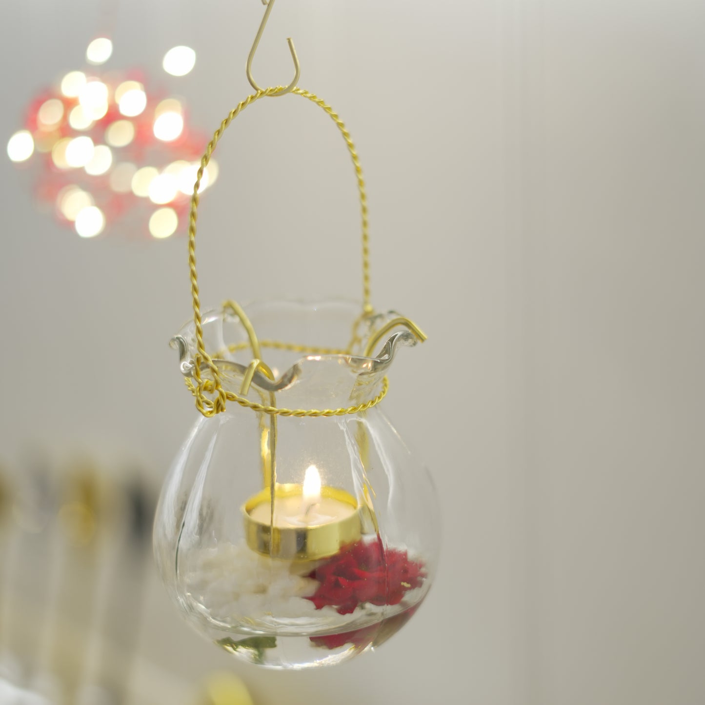 Hanging Tealight Candle Holder Lantern with Glass Vase