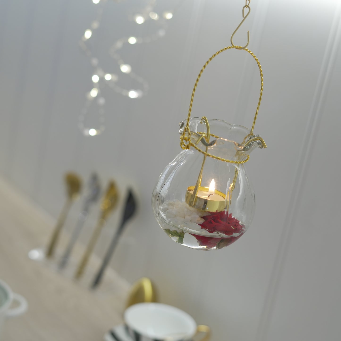 Hanging Tealight Candle Holder Lantern with Glass Vase