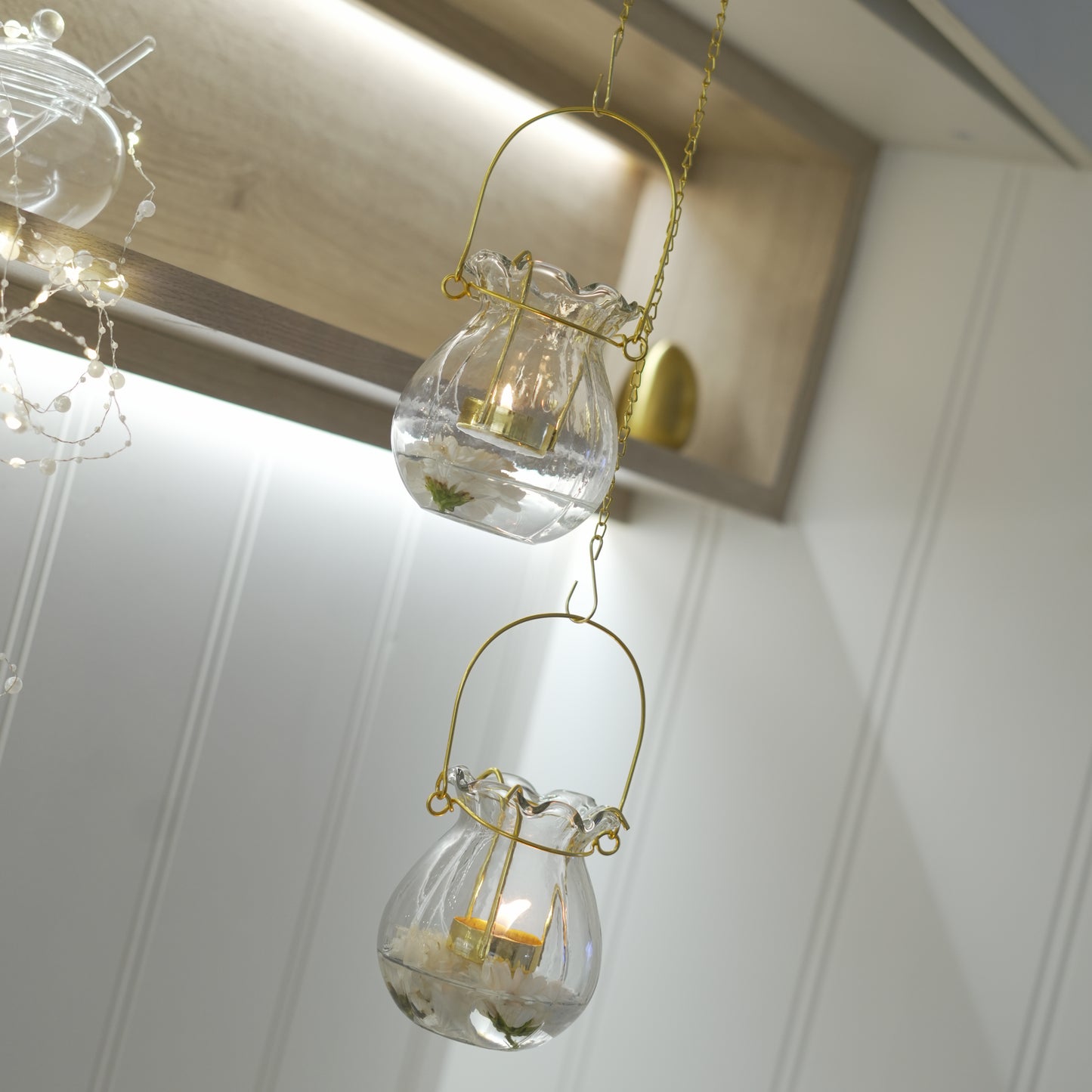 Hanging Tealight Candle Holder Lantern with Glass Vase