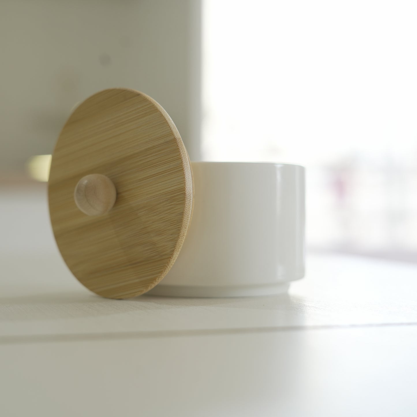 Small White Ceramic Jar with Wooden Lid – 200 ml Multipurpose Storage Container
