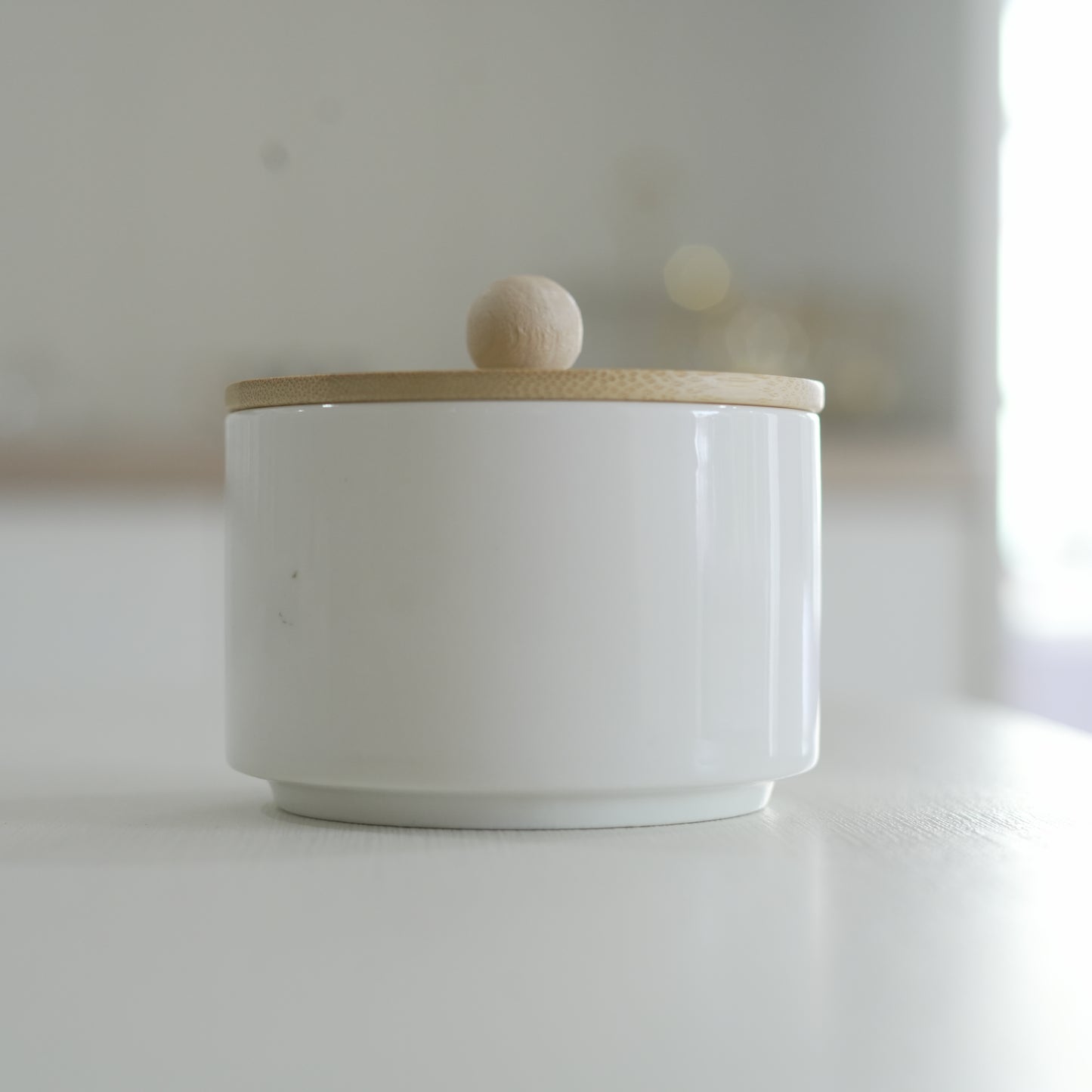 Small White Ceramic Jar with Wooden Lid – 200 ml Multipurpose Storage Container