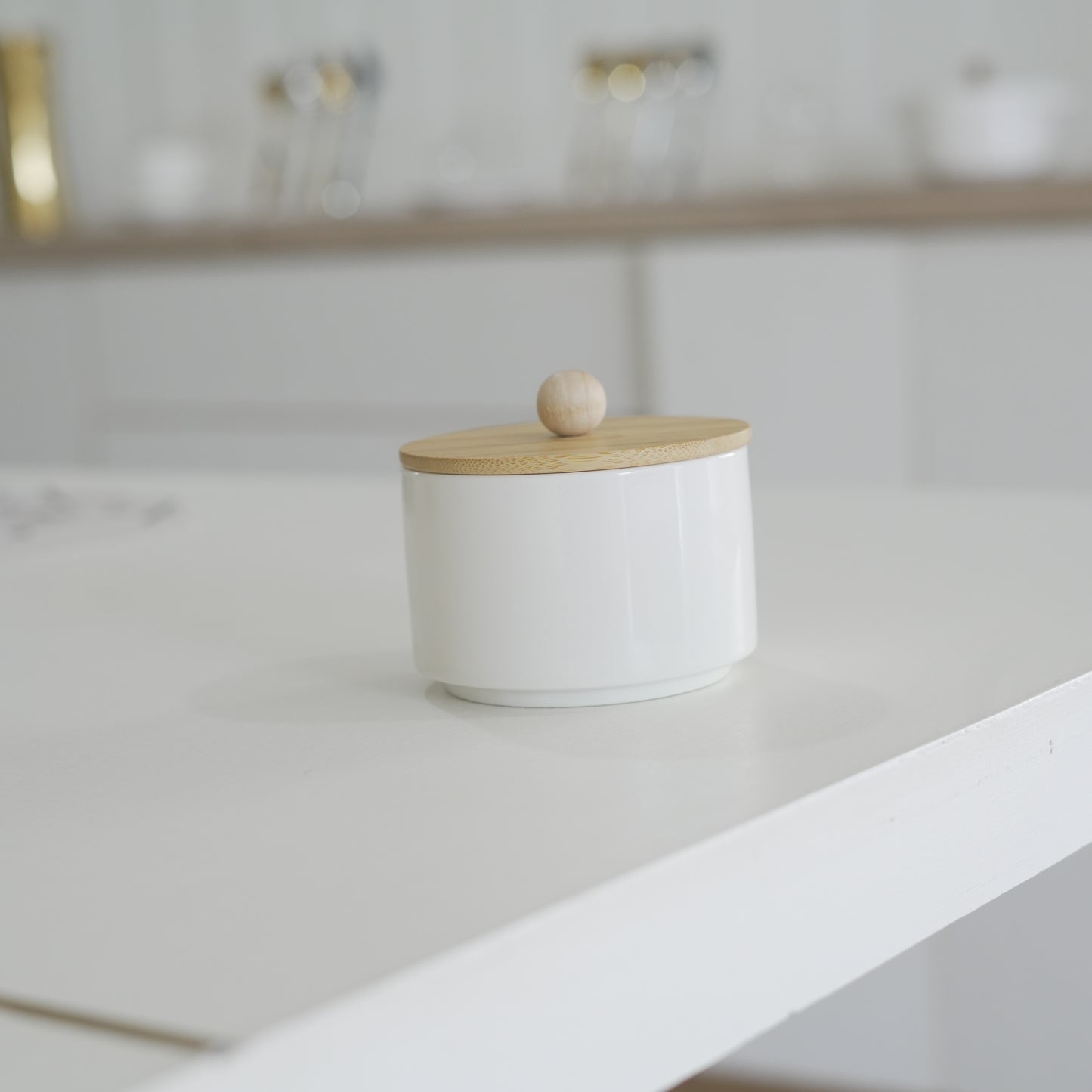 Small White Ceramic Jar with Wooden Lid – 200 ml Multipurpose Storage Container
