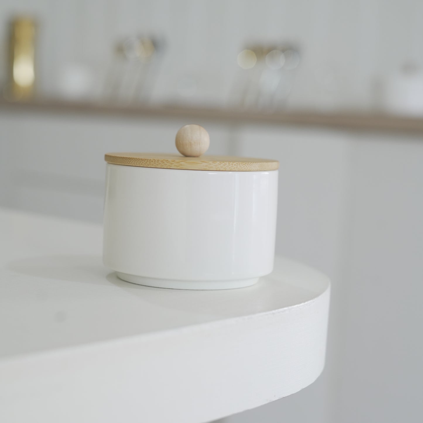 Small White Ceramic Jar with Wooden Lid – 200 ml Multipurpose Storage Container
