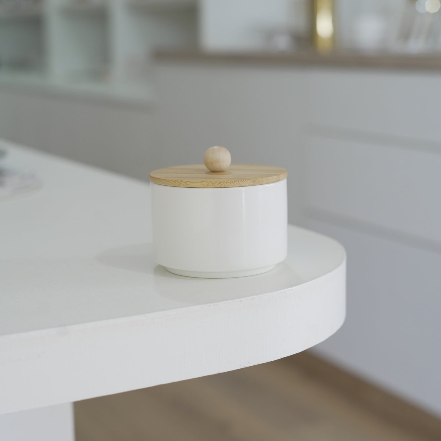 Small White Ceramic Jar with Wooden Lid – 200 ml Multipurpose Storage Container