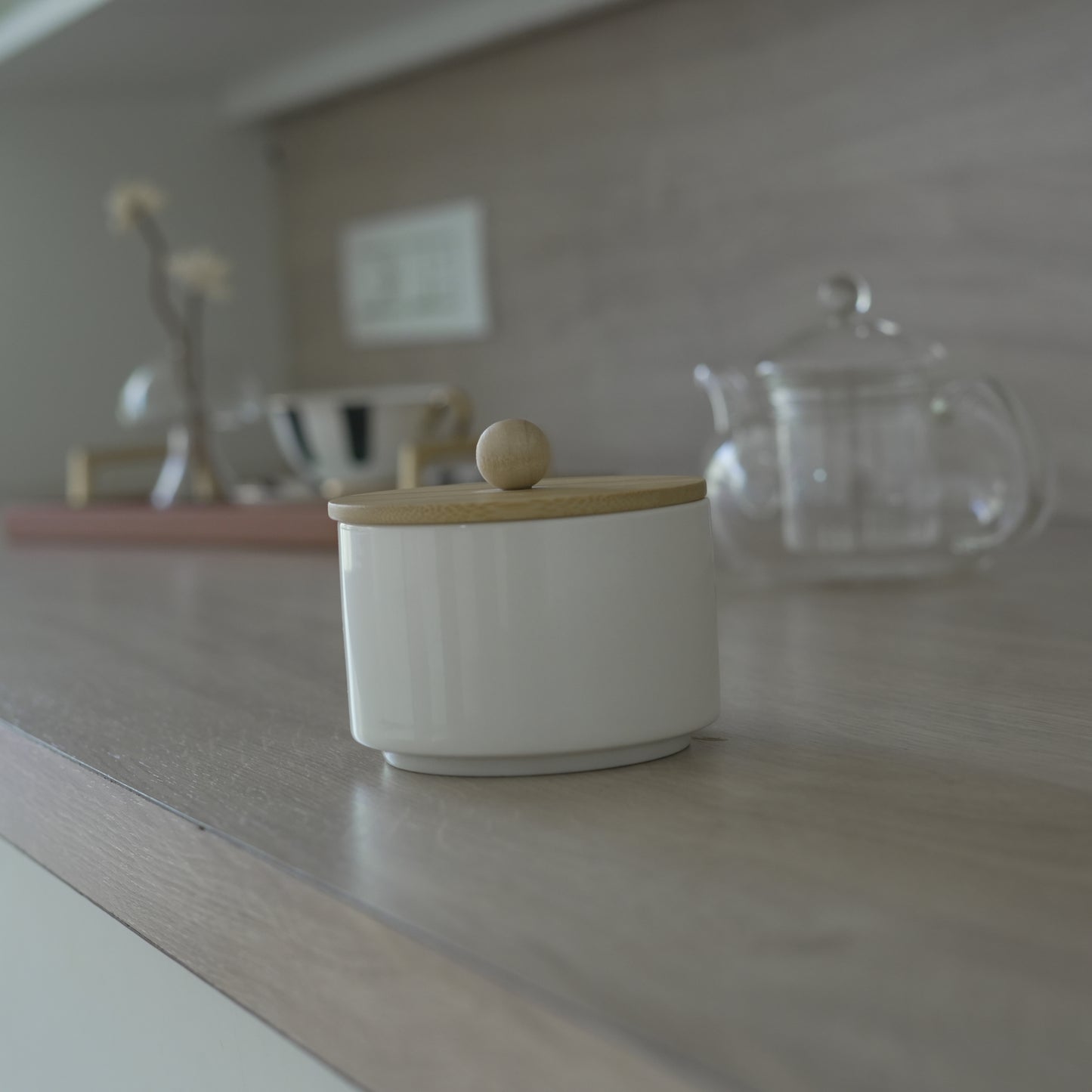Small White Ceramic Jar with Wooden Lid – 200 ml Multipurpose Storage Container