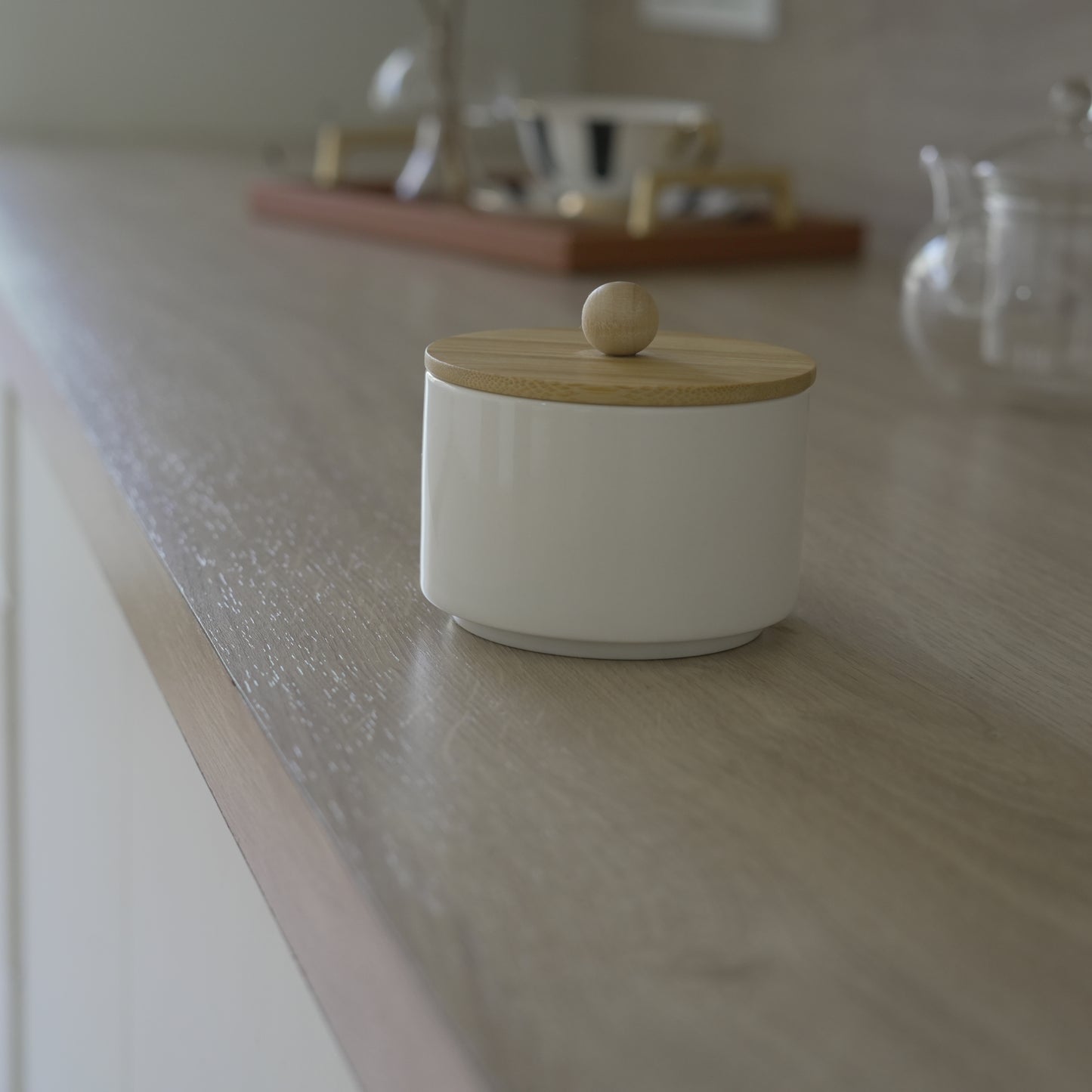 Small White Ceramic Jar with Wooden Lid – 200 ml Multipurpose Storage Container