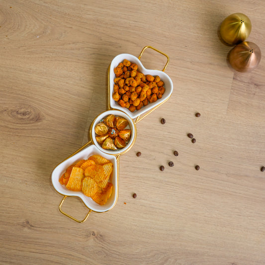 Gold Snack Tray with Heart Bowls – 4 Pcs Gift Set