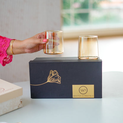Drinking Glass with Metallic finish Set of 2/4/6 Whiskey, Juice, and More - 300ml