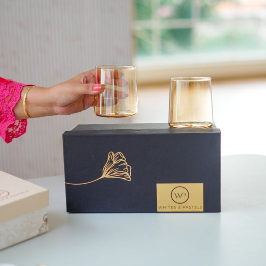 Drinking Glass with Metallic finish Set of 2/4/6 Whiskey, Juice, and More - 300ml
