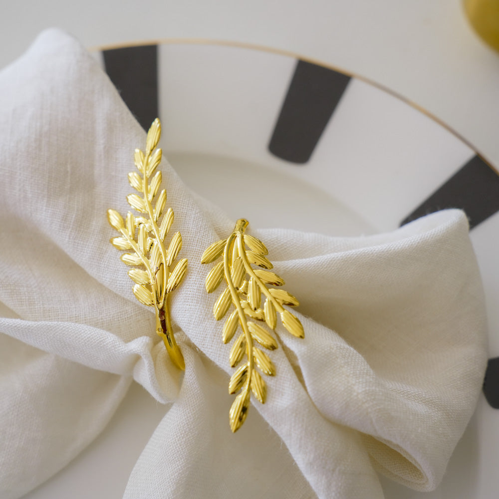 Gold Napkin Rings – Leaf Design - Set of 4, 6, or 8 (Elegant Metal Napkin Holders for Table Decor)