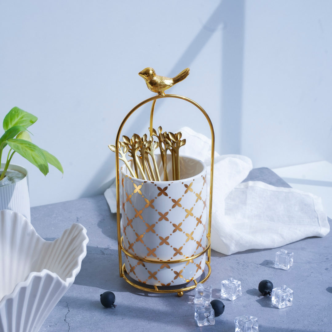 Cutlery Stand - Large size - White & Gold - Multipurpose Dining and Home Decor Organizer