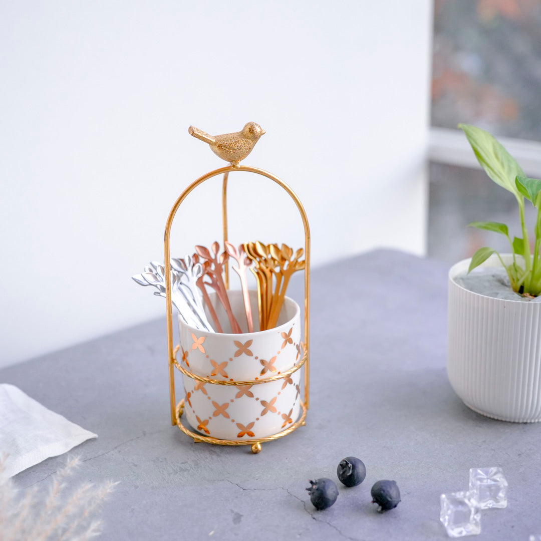 Cutlery Stand - White & Gold