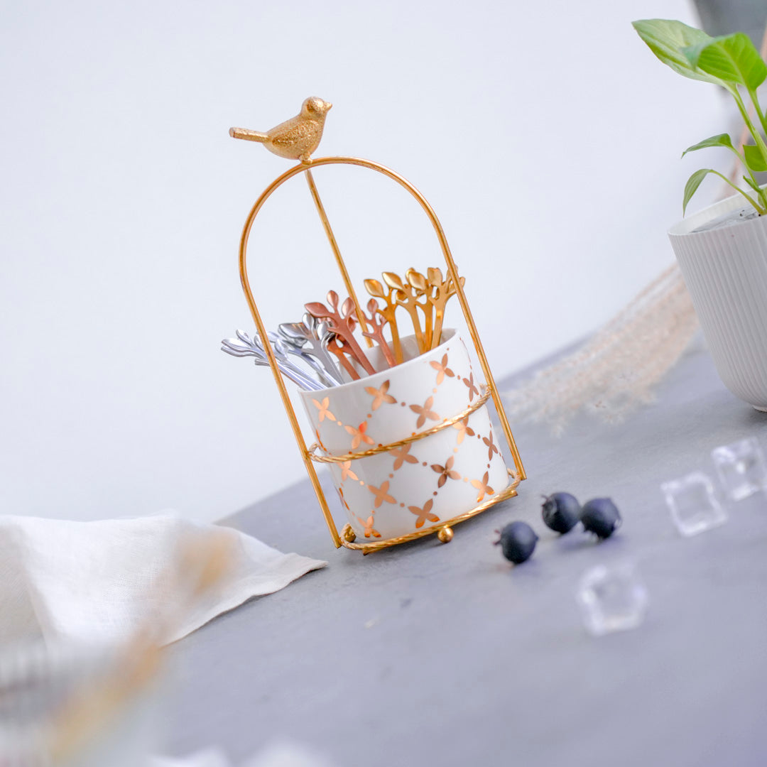 Cutlery Stand - White & Gold