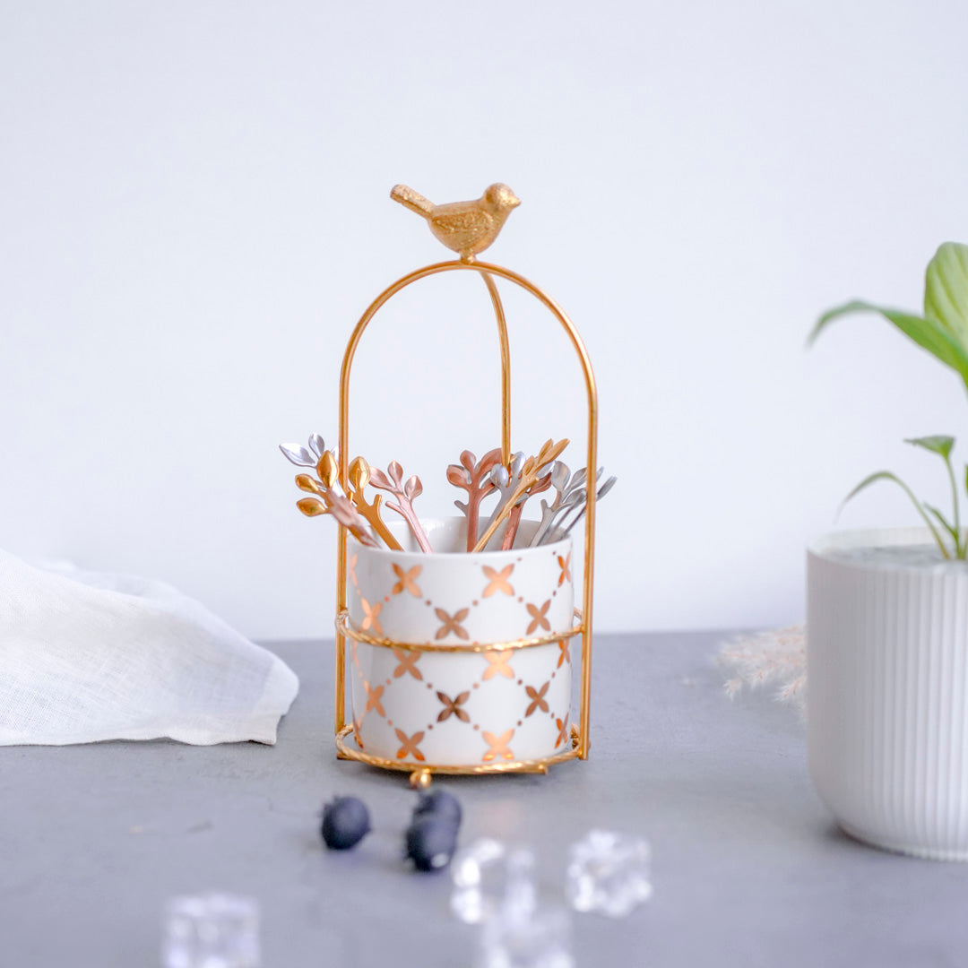 Cutlery Stand - White & Gold