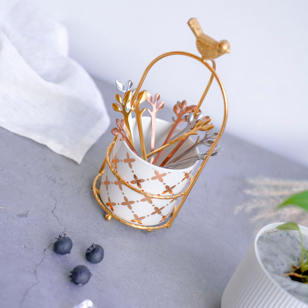 Cutlery Stand - White & Gold