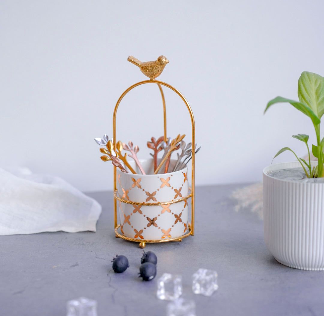 Cutlery Stand - White & Gold