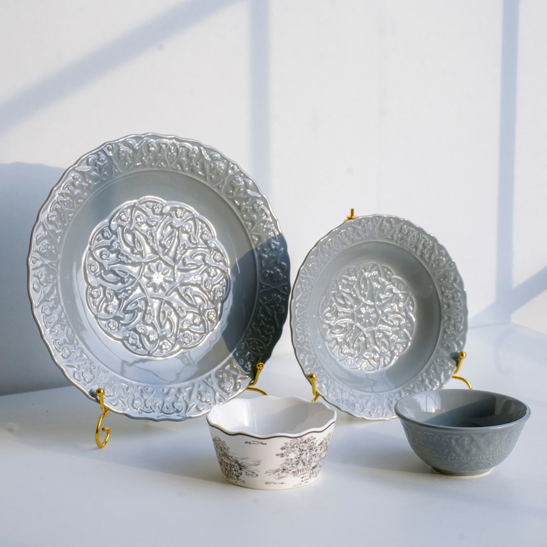 Luxury Ceramic Dinner Set of 28 Pieces for 6 people | Embossed & Victorian Design