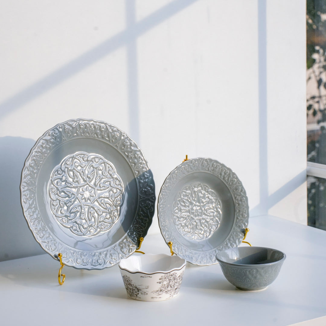 Luxury Ceramic Dinner Set of 28 Pieces for 6 people | Embossed & Victorian Design