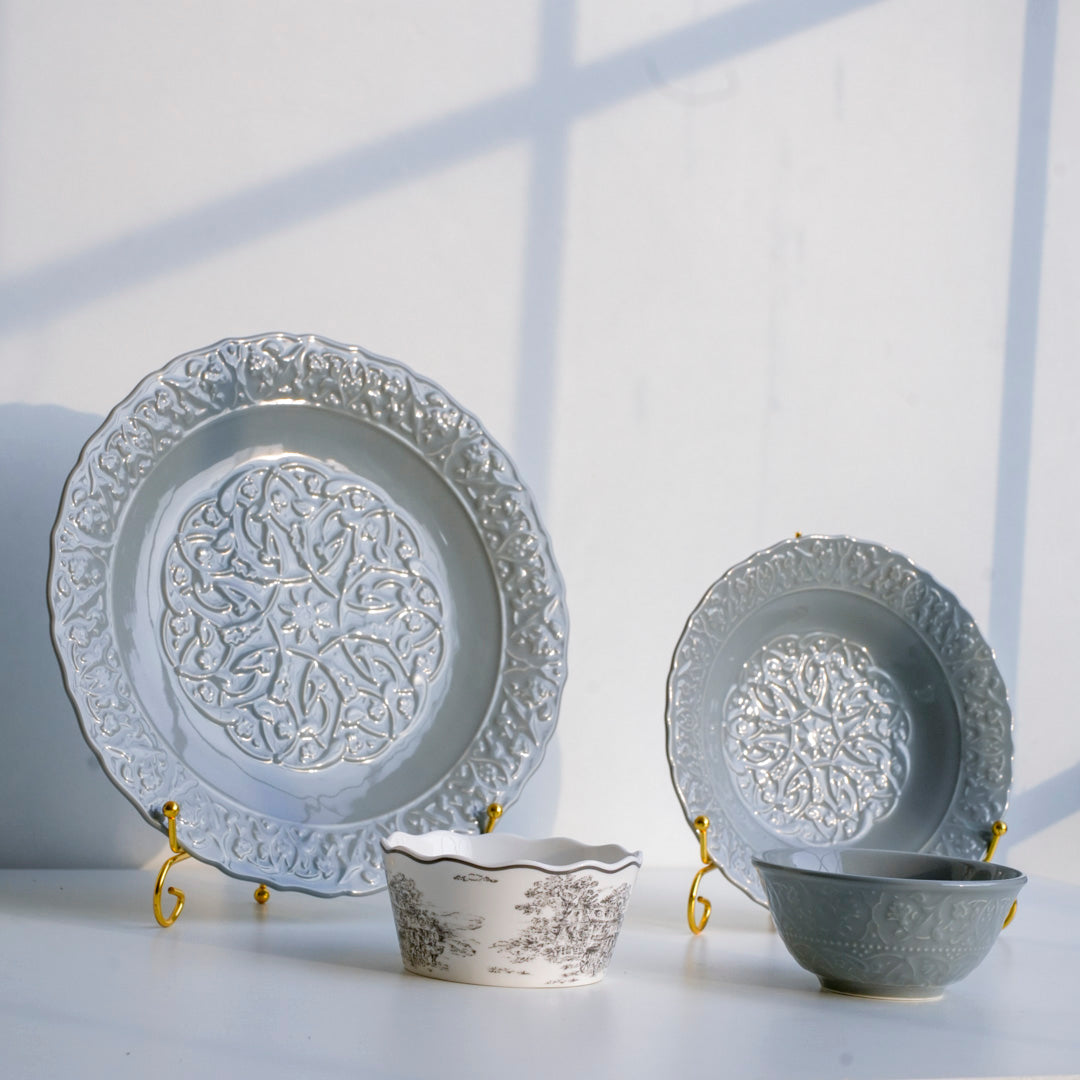 Luxury Ceramic Dinner Set of 28 Pieces for 6 people | Embossed & Victorian Design