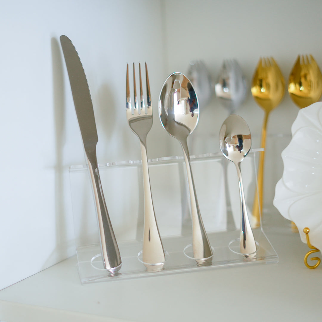 Cutlery Set - 304 Stainless Steel - Set of 24 - Silver