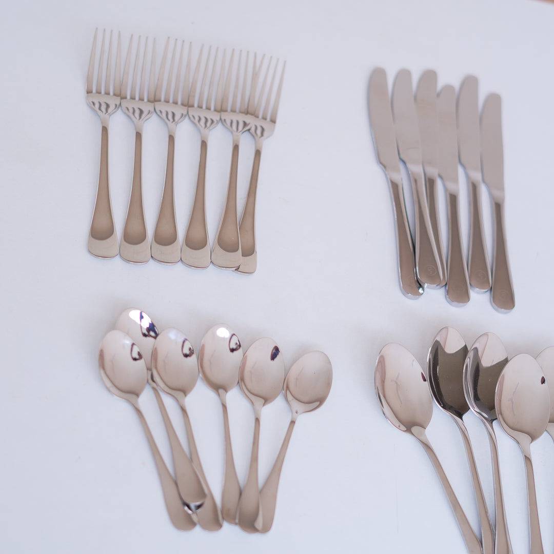 Cutlery Set - 304 Stainless Steel - Set of 24 - Silver