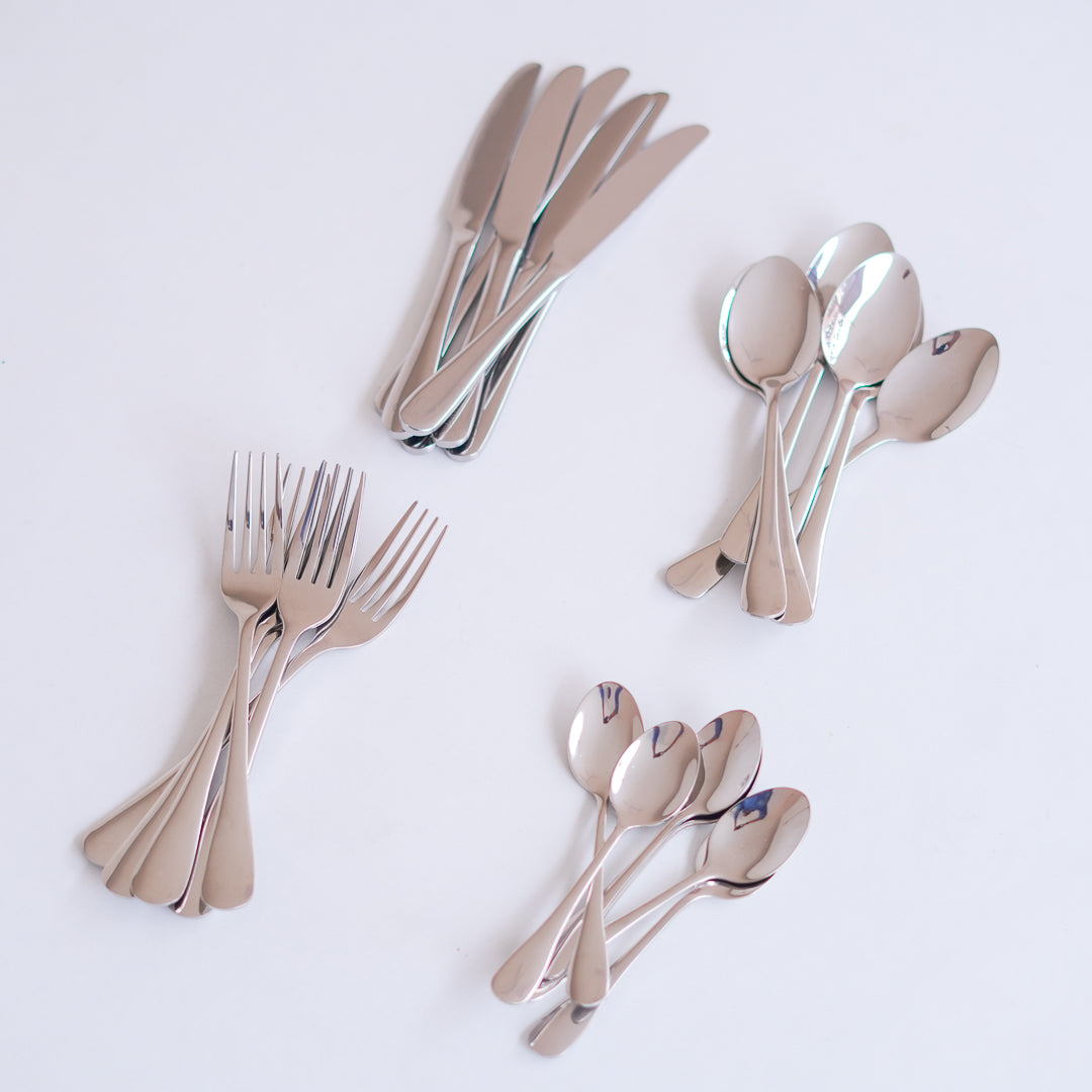 Cutlery Set - 304 Stainless Steel - Set of 24 - Silver