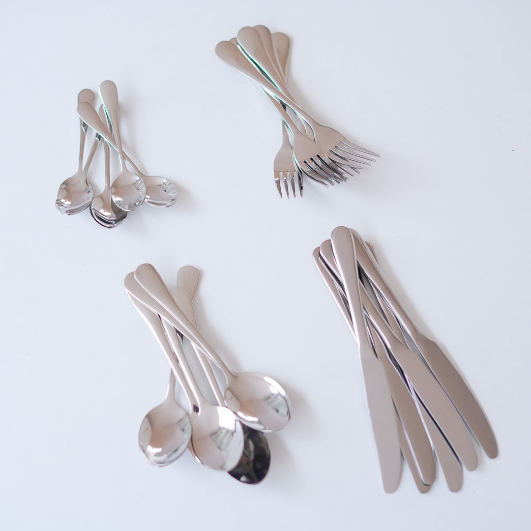 Cutlery Set - 304 Stainless Steel - Set of 24 - Silver