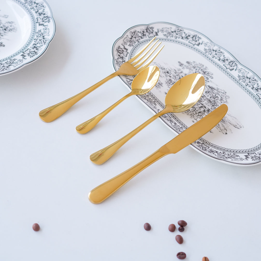 24-Piece Luxury Gold Cutlery Set | Classic Design | 304 Stainless Steel Flatware