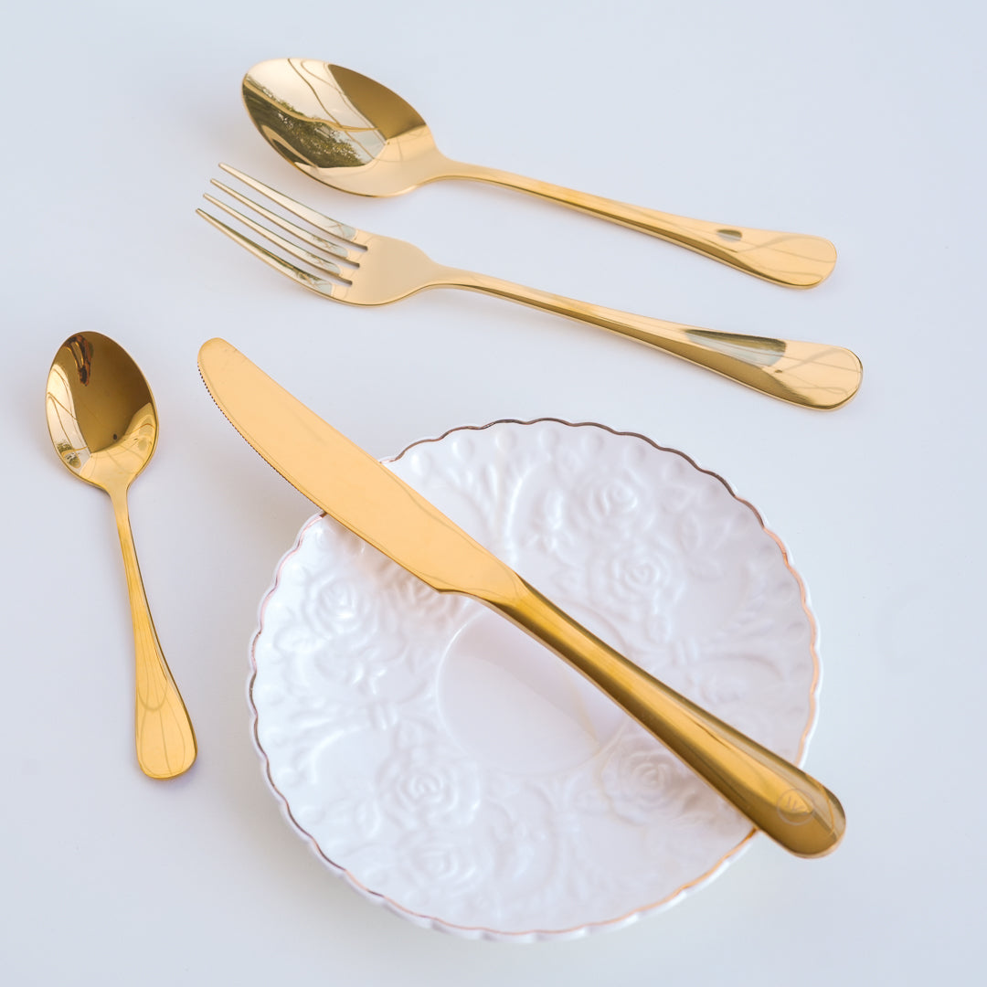 24-Piece Luxury Gold Cutlery Set | Classic Design | 304 Stainless Steel Flatware