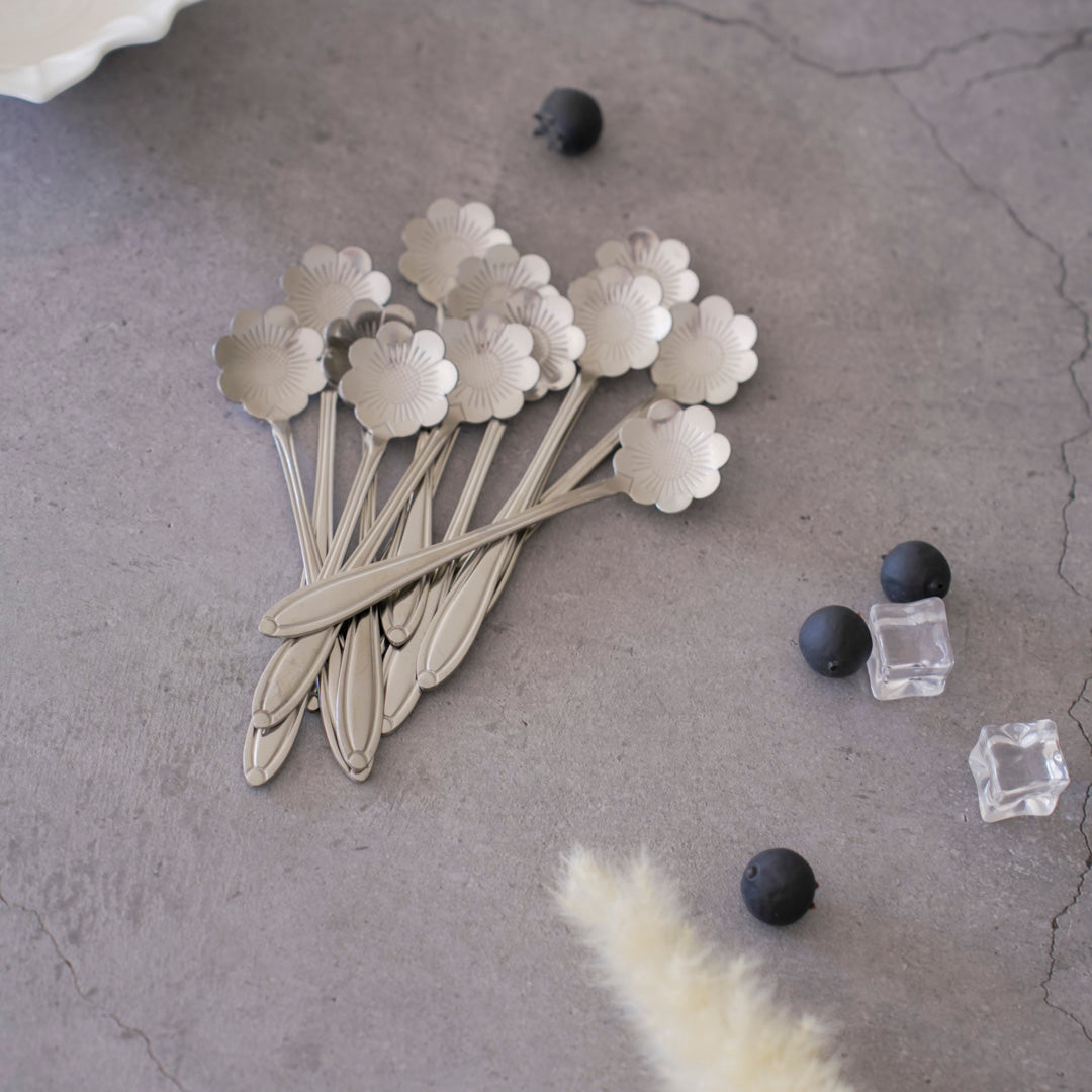 Flower Silver Tea Coffee Dessert Spoons | Set of 6 | Chrysanthemum