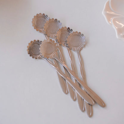 Sunflower Dessert Tea & Stirrer Spoons | Set of 6 | Silver Stainless Steel - Dessert Spoons (Photo 12)