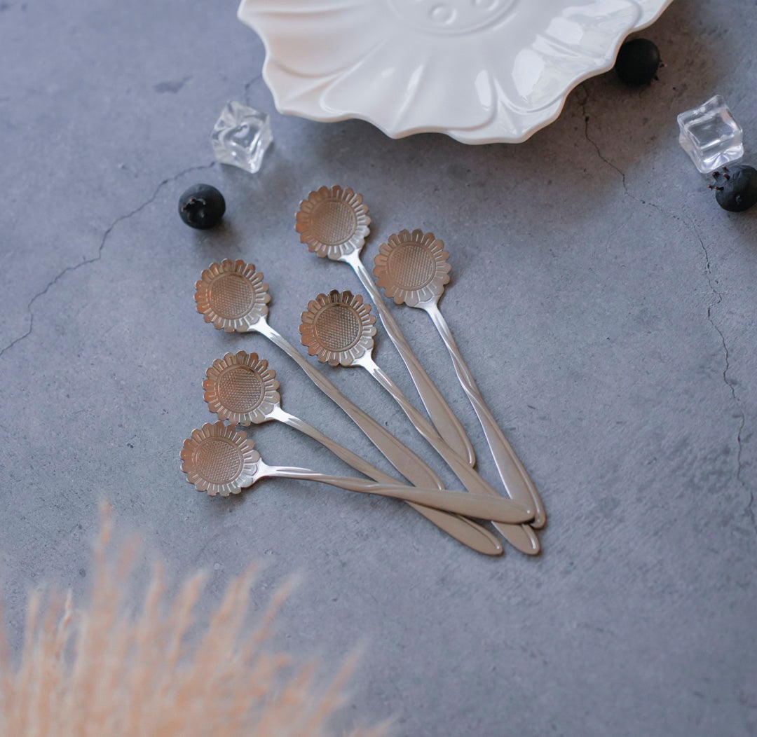 Sunflower Silver Dessert, Tea & Stirrer Spoons – Set of 6