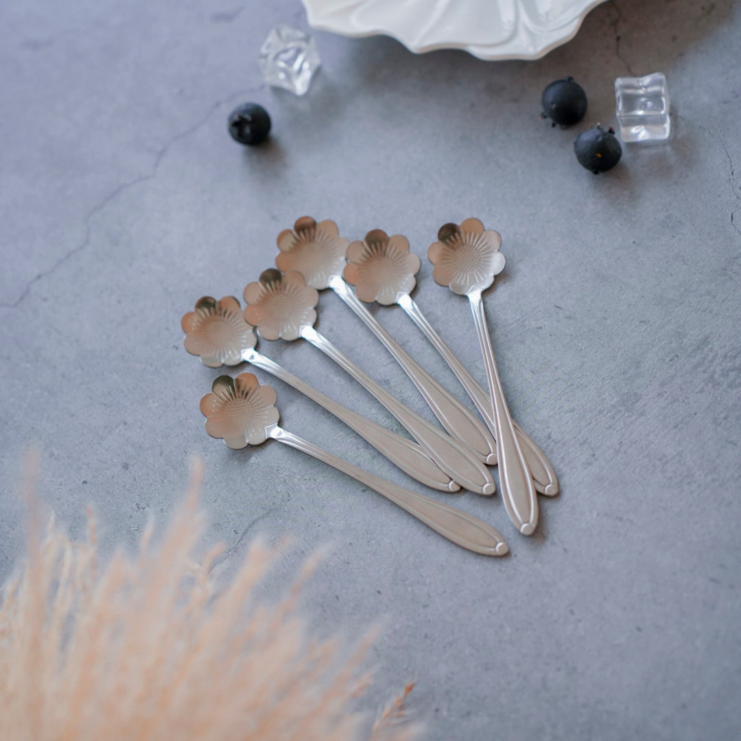 Flower Silver Tea Coffee Dessert Spoons | Set of 6 | Chrysanthemum