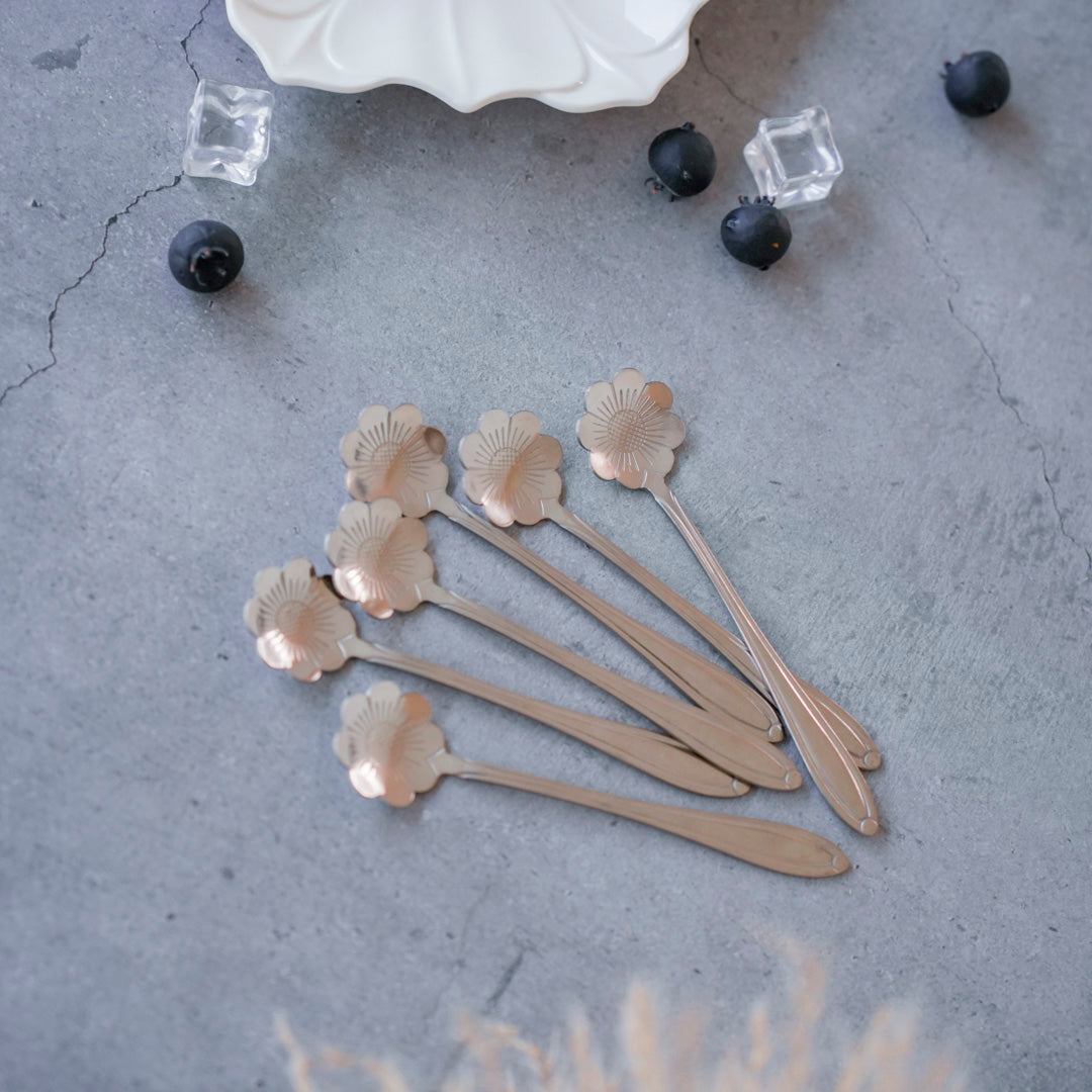 Flower Silver Tea Coffee Dessert Spoons | Set of 6 | Chrysanthemum