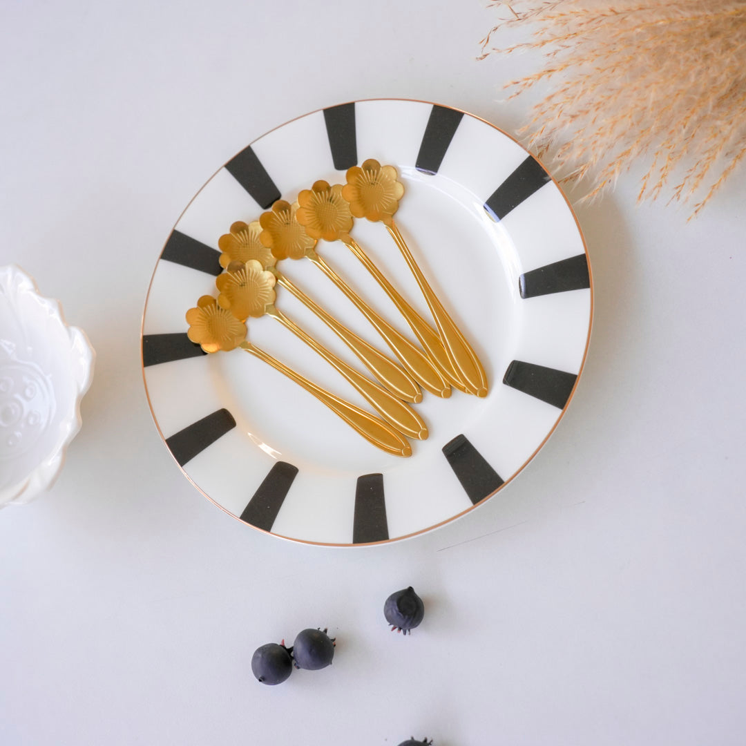 Gold Dessert & Tea Spoons |Set of 6 & 12 |Chrysanthemum Flower