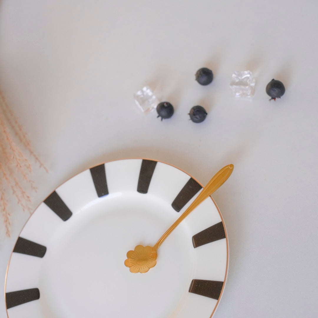 Gold Dessert & Tea Spoons |Set of 6 & 12 |Chrysanthemum Flower