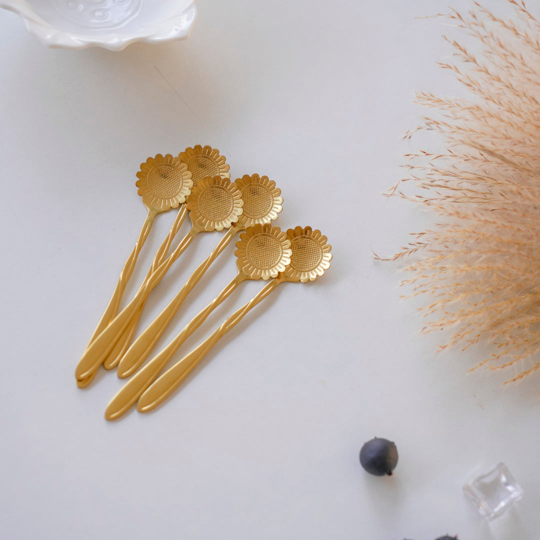Sunflower Gold PVD Dessert & Tea Spoons (Set of 6 & 12)