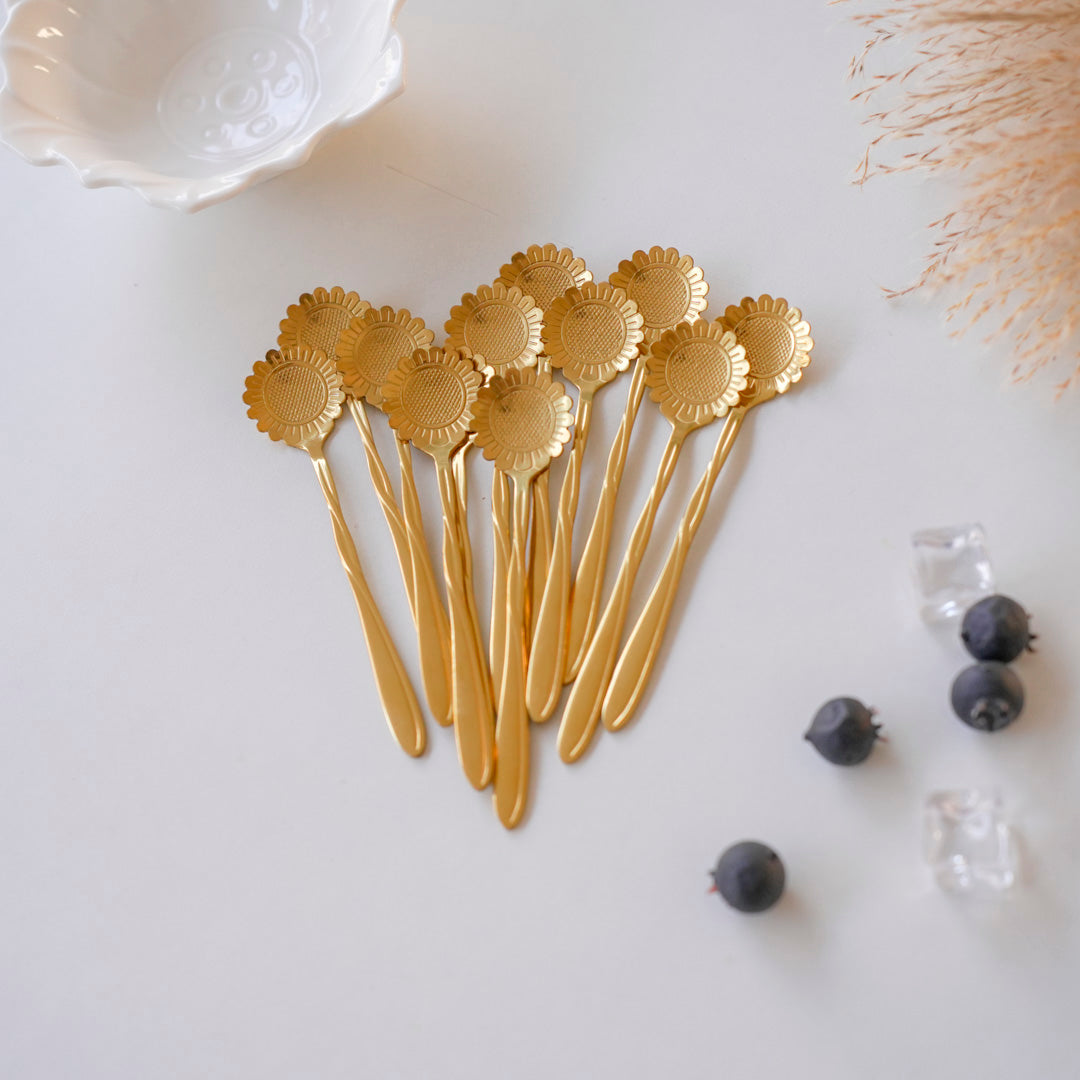 Sunflower Gold PVD Dessert & Tea Spoons (Set of 6 & 12)