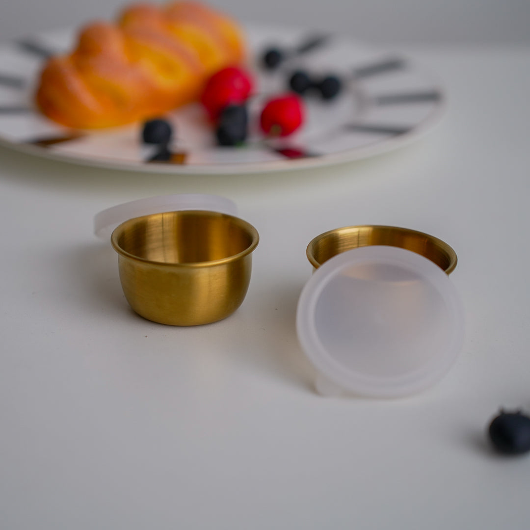 Set of 2 Stainless Steel Dip Bowls with Lids – 40ml & 70ml | Gold & Silver Finish